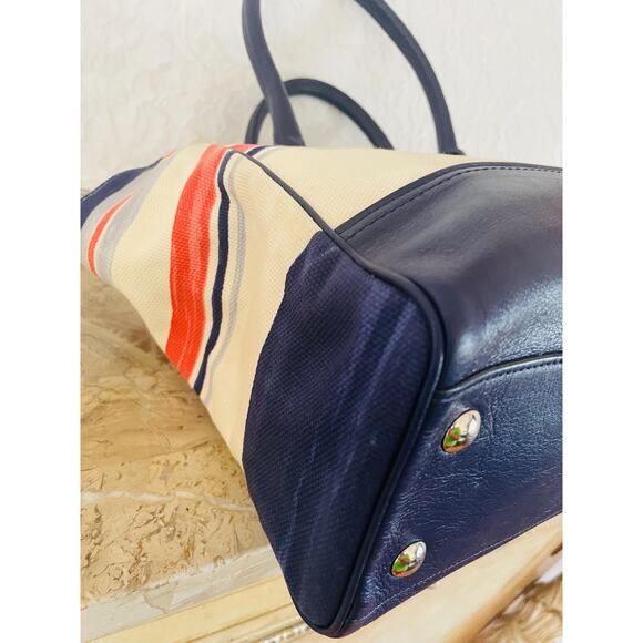 Coach Candance legacy stripe indigo canvas/Leather TOte, sHoulder Bag 22397 - Picture 7 of 10